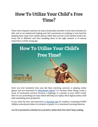 How To Utilize Your Child's Free Time_