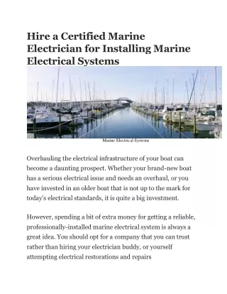 Hire a Certified Marine Electrician for Installing Marine Electrical Systems