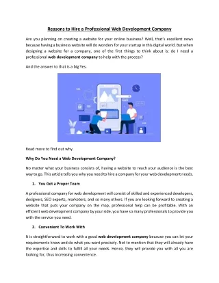 Reasons to Hire a Professional Web Development Company