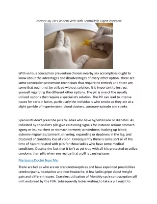 Doctors Say Use Condom With Birth Control Pills Expert Interview