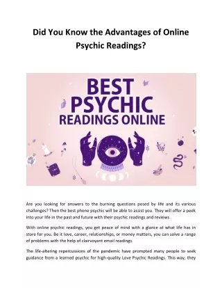 Did You Know the Advantages of Online Psychic Readings?