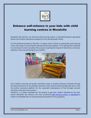 Enhance self-reliance in your kids with child learning centres in Woodville