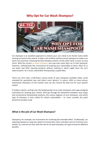 Why Opt for Car Wash Shampoo-guide-by-mafraindia