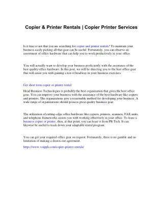 Copier & Printer Rentals l Copier Printer Services