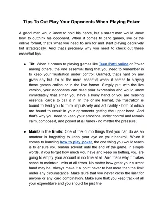 tips to out play your opponents when playing poker