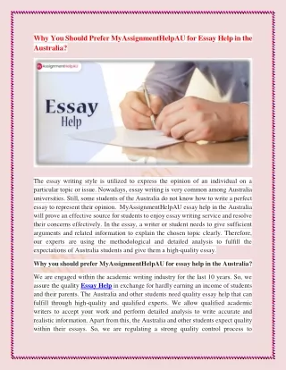 Why You Should Prefer MyAssignmentHelpAU for Essay Help in the Australia