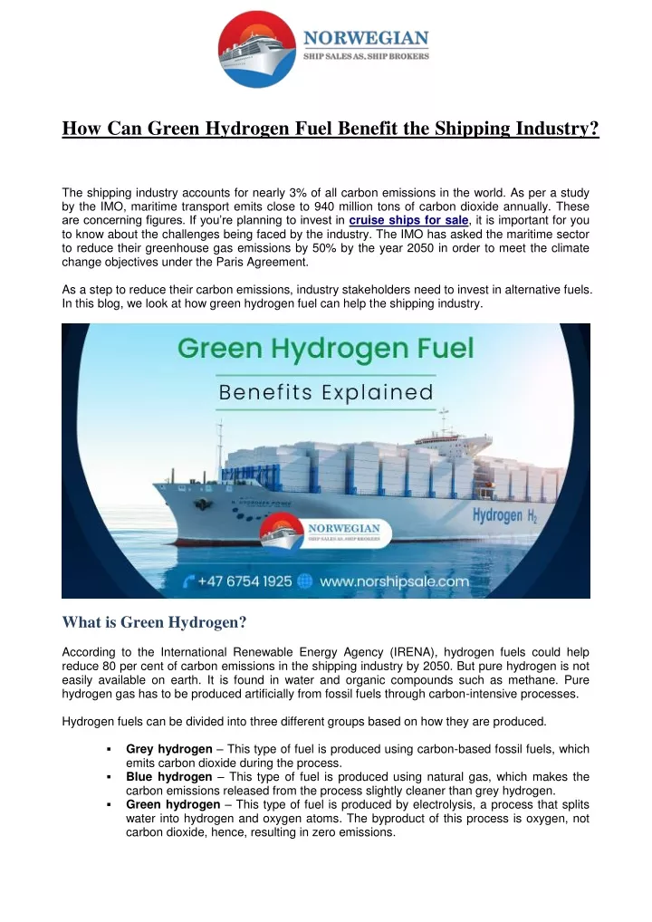 how can green hydrogen fuel benefit the shipping