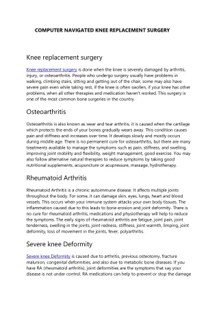 COMPUTER NAVIGATED KNEE REPLACEMENT SURGERY