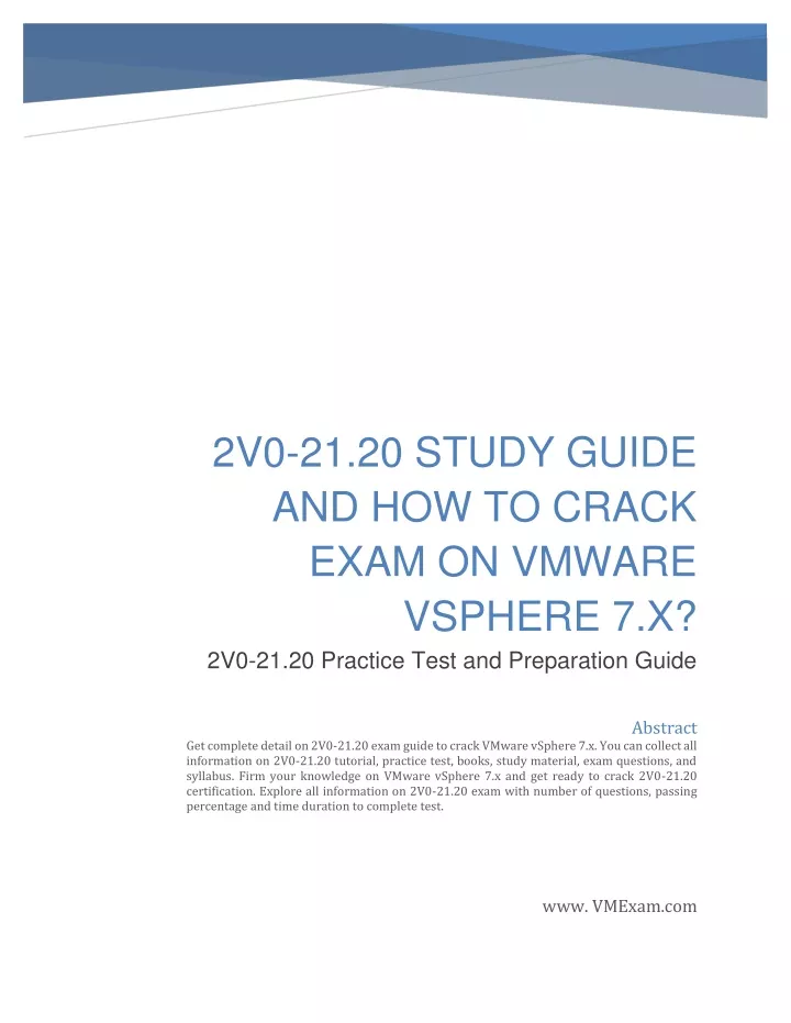 PPT - 2V0-21.20 Study Guide And How To Crack Exam On VMware VSphere 7.x ...