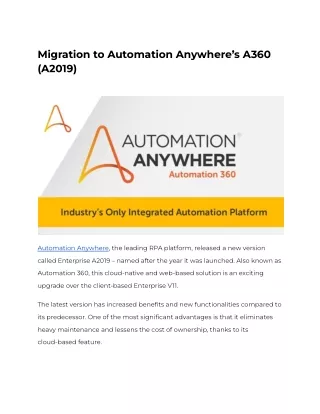 Migration to Automation Anywhere’s A360 (A2019)