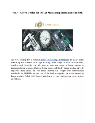 your trusted dealer for insize measuring