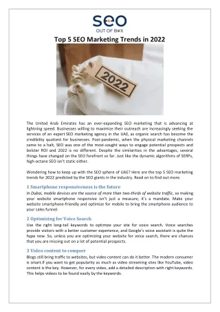 Top 5 SEO Marketing Trends in 2022 - SEO Out of the Box