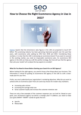 SEO Out of the Box - How to Choose the Right Ecommerce Agency in Uae in 2022?