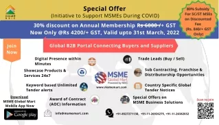 Special Discount of 30% off on all Annual membership of MSME Global Mart