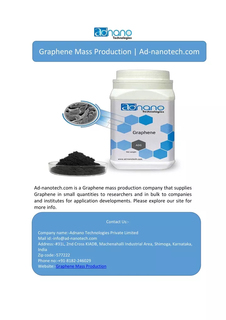 graphene mass production ad nanotech com