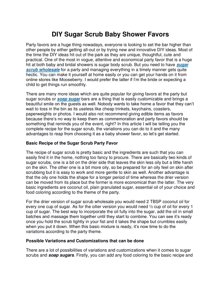 diy sugar scrub baby shower favors