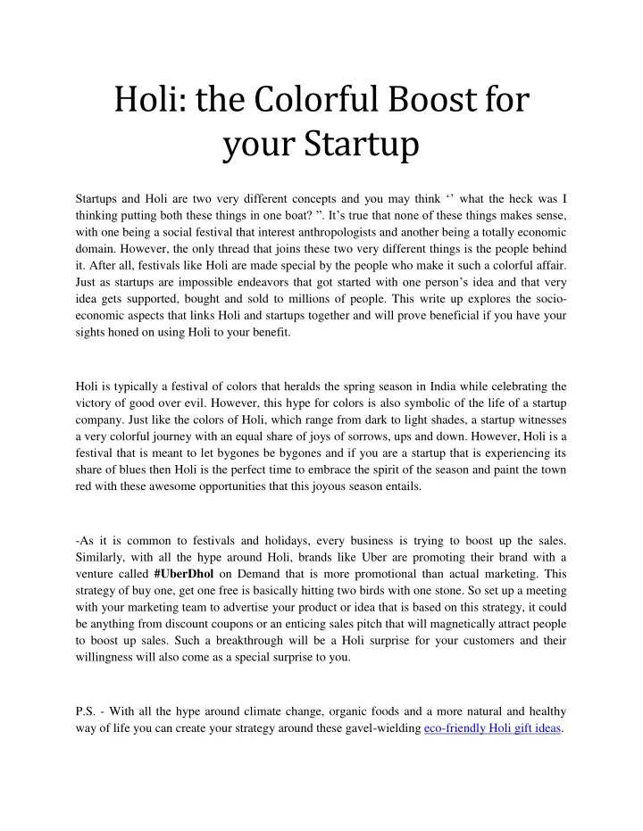 holi the colorful boost for your startup