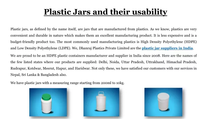 plastic jars and their usability