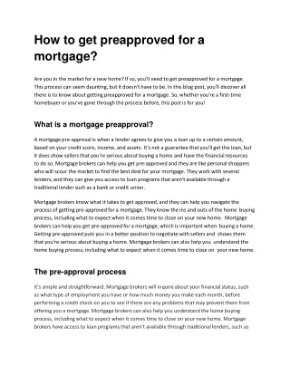 How to get preapproved for a mortgage?