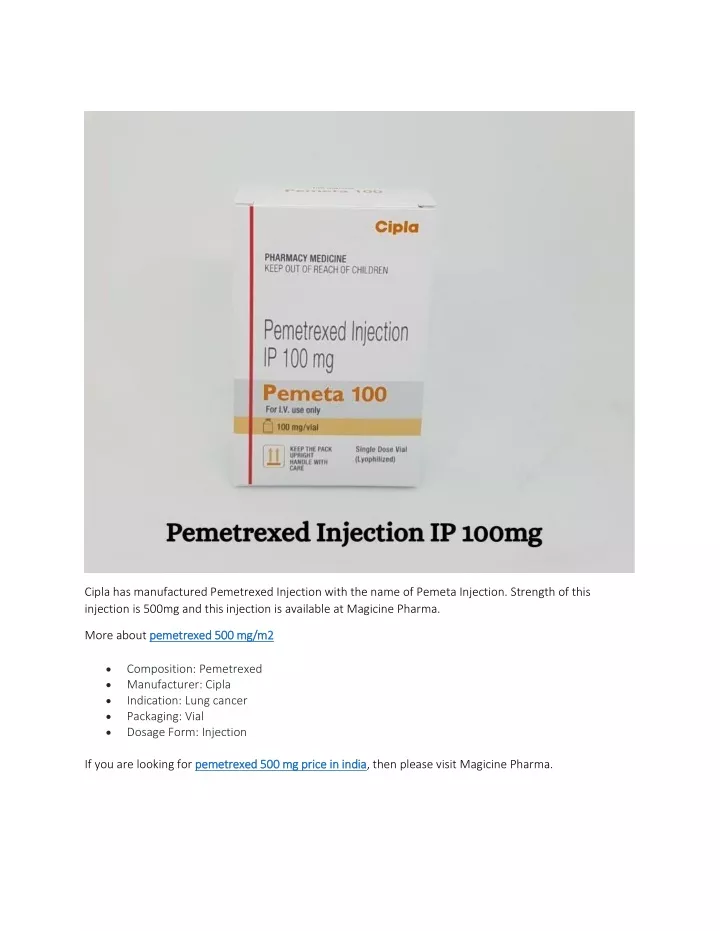 cipla has manufactured pemetrexed injection with
