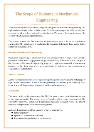 the scope of diploma in mechanical engineering
