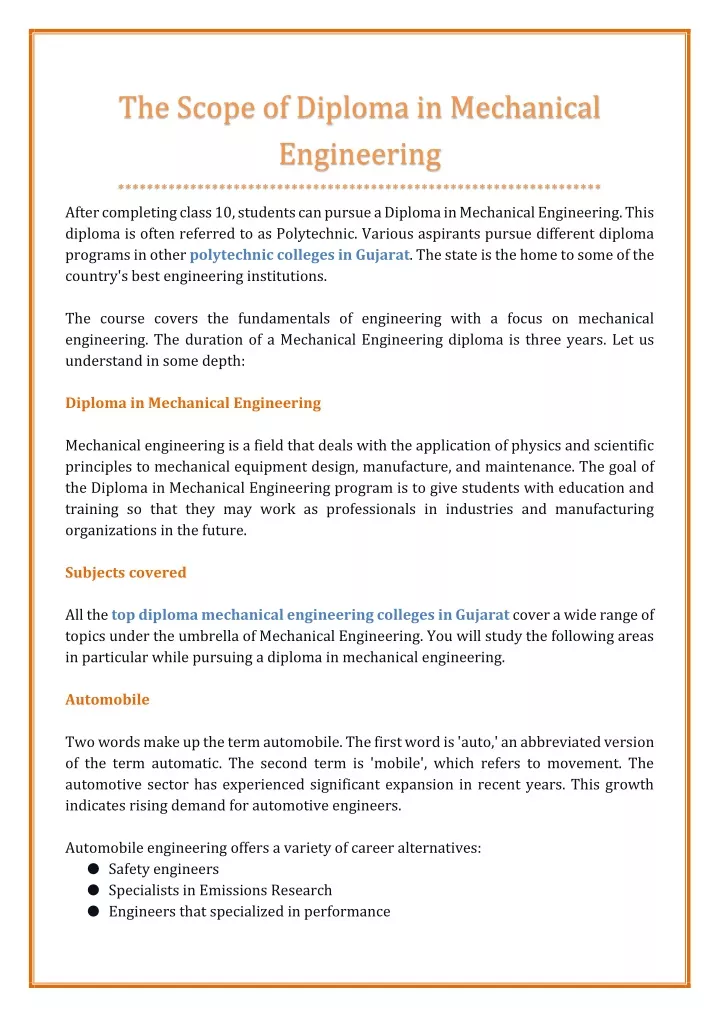 the scope of diploma in mechanical engineering