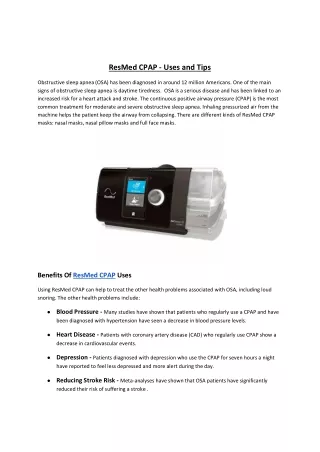 ResMed CPAP - Uses and Tips