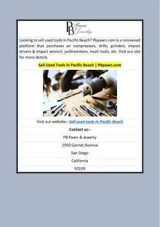 Sell Used Tools In Pacific Beach  Pbpawn.com