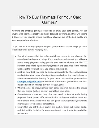 how to buy playmats for your card games