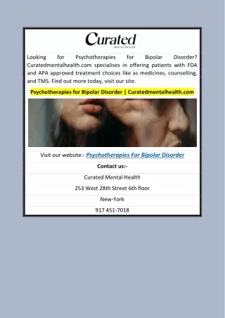 Psychotherapies for Bipolar Disorder  Curatedmentalhealth.com