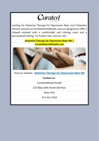 Ketamine Therapy for Depression Near Me  Curatedmentalhealth.com