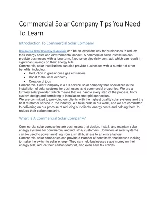 Commercial Solar Company Tips You Need