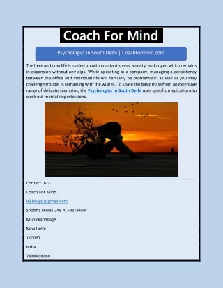 Psychologist in South Delhi | Coachformind.com