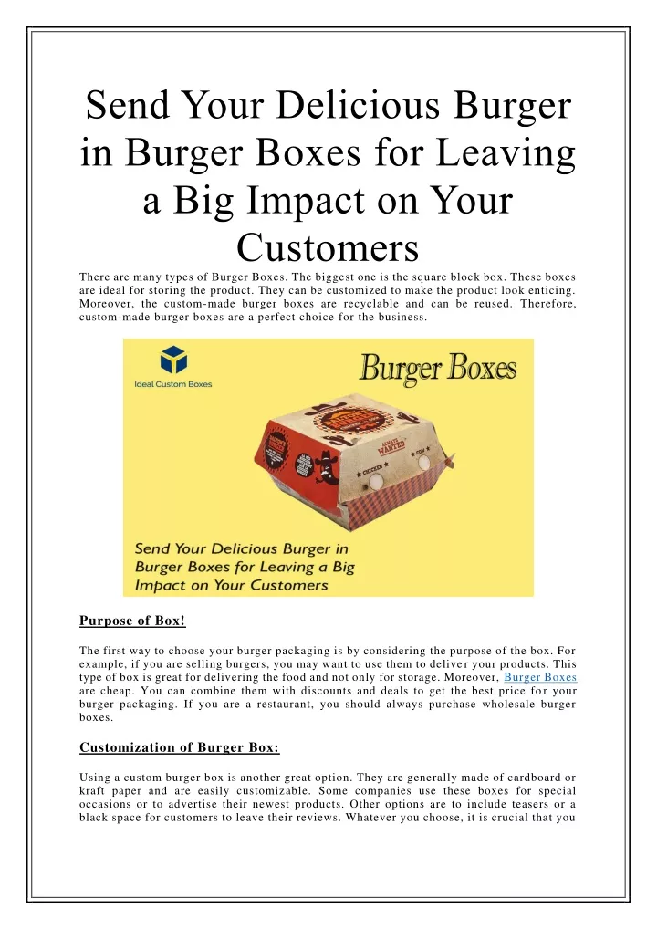 send your delicious burger in burger boxes