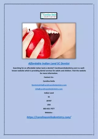 Affordable Indian Land Sc Dentist | Carolinasmiledentistry.com