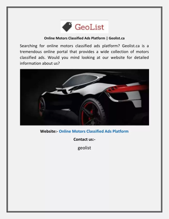 online motors classified ads platform geolist ca