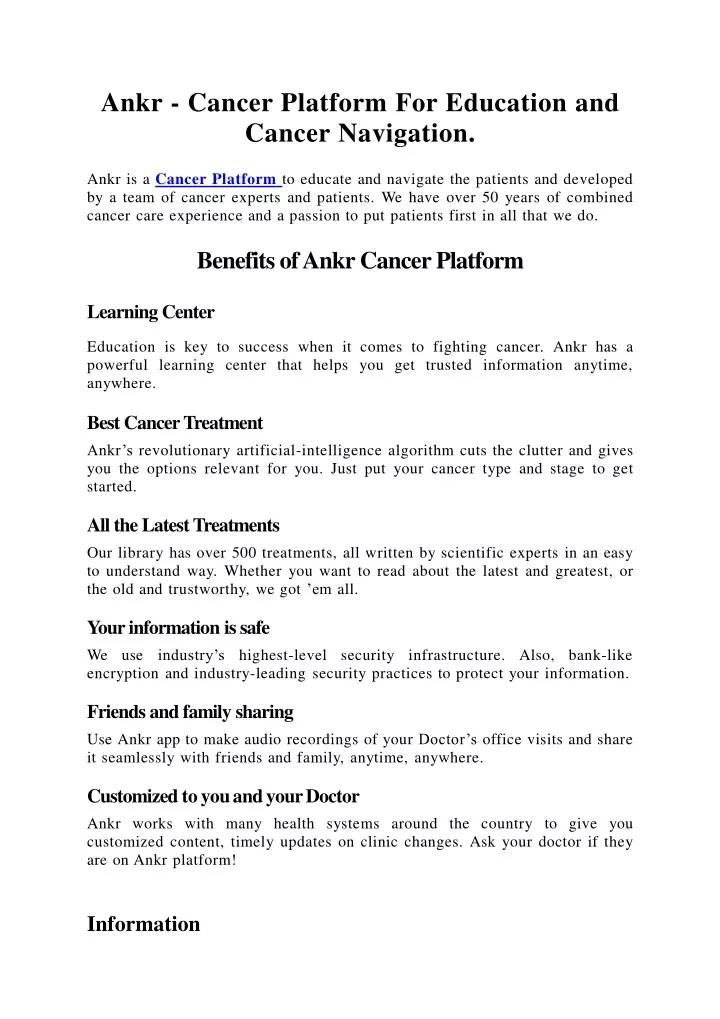 ankr cancer platform for education and cancer