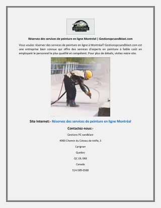 Réservez des services de peinture en ligne Montréal | Gestionspcsandblast.com