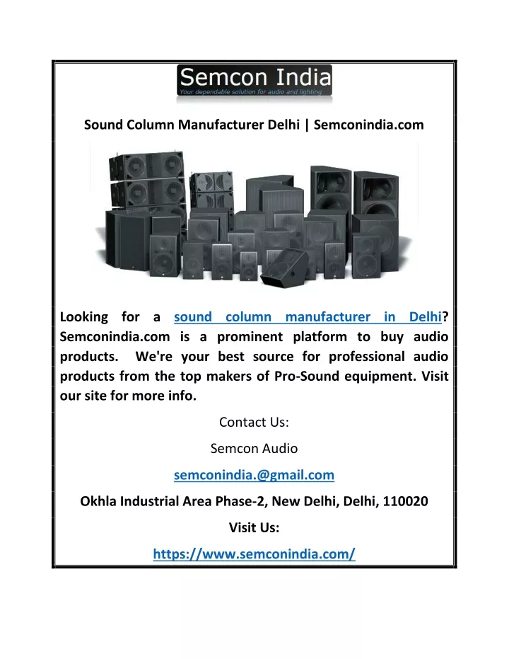 sound column manufacturer delhi semconindia com