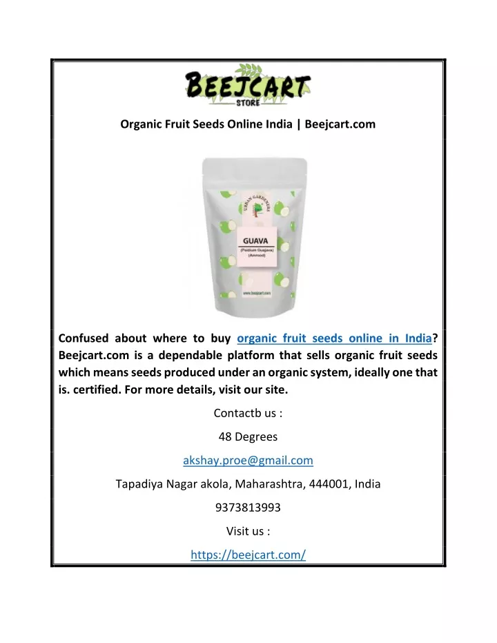 organic fruit seeds online india beejcart com