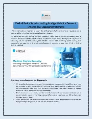 Medical Device Security Hacking Intelligent Medical Devices to Enhance Your Organization's Benefits