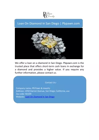 Loan On Diamond In San Diego | Pbpawn.com