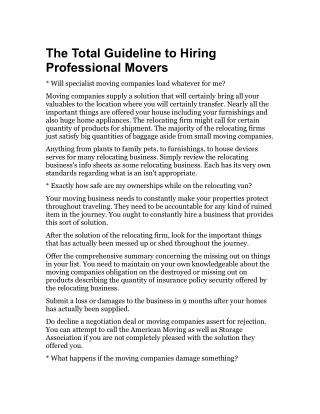 the total guideline to hiring professional movers