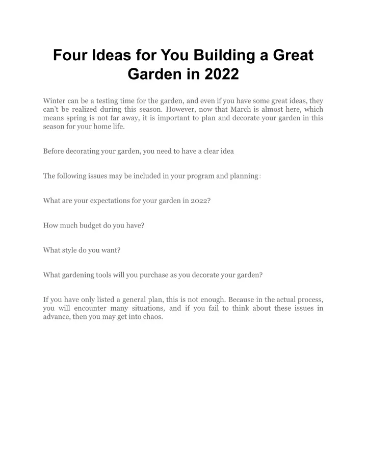 four ideas for you building a great garden in 2022