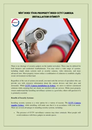 Why Does Your Property Need CCTV Camera Installation Sydney