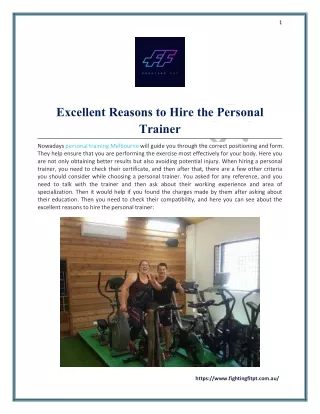 Excellent Reasons to Hire the Personal Trainer