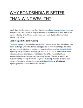 why bondsindia is better than wint wealth