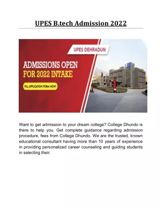 UPES B.tech Admission 2022