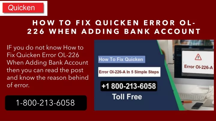 how to fix quicken error ol 226 when adding bank account