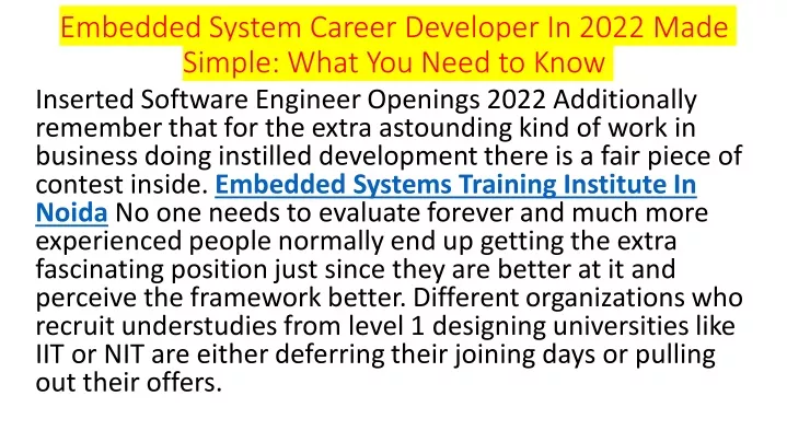 embedded system career developer in 2022 made